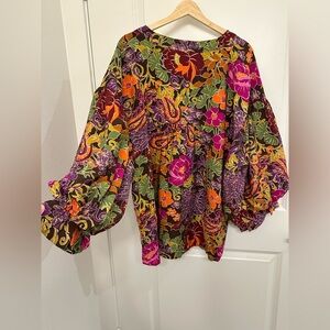 Floral Multicolor Blouse with Balloon Sleeves NWT retails for $54 XL